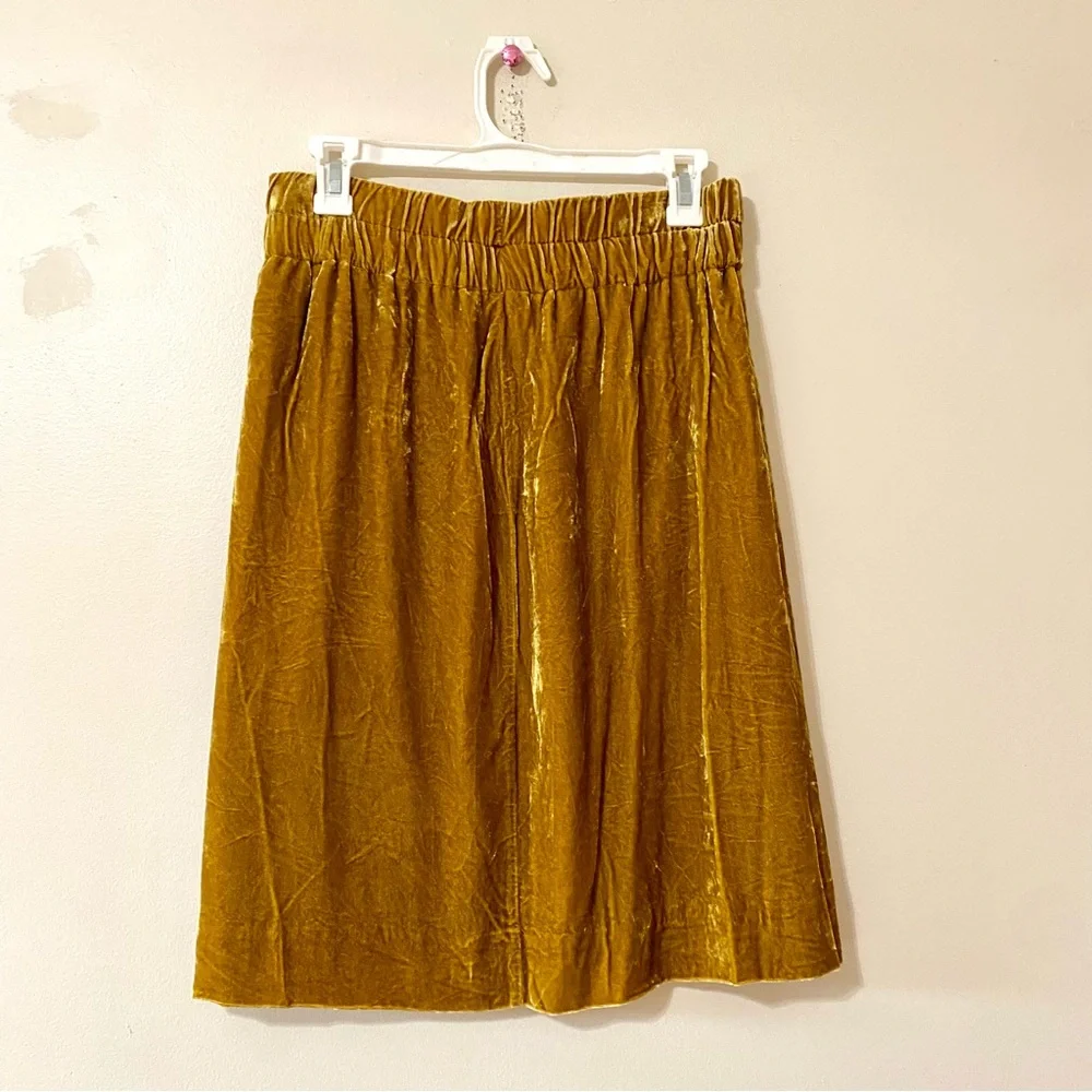J Crew Crushed Velvet Skirt Midi Straight Gold Yellow Size Small